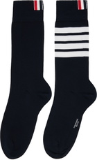 Thom Browne Navy Cotton 4-Bar Mid Calf Socks