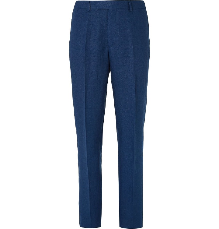 Photo: Favourbrook - Culcross Windsor Slim-Fit Linen-Jacquard Suit Trousers - Blue