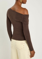 Reformation Elio Off-the-shoulder Knit top Dark Brown