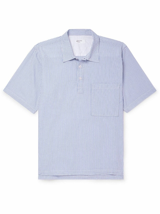 Photo: Universal Works - Striped Cotton-Seersucker Half-Placket Shirt - Blue