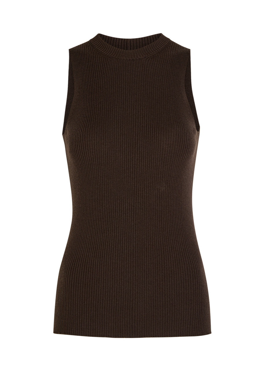 Rick Owens Ribbed-knit Wool Tank Dark Brown