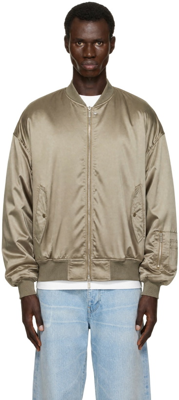 Photo: System Khaki Satin Bomber Jacket