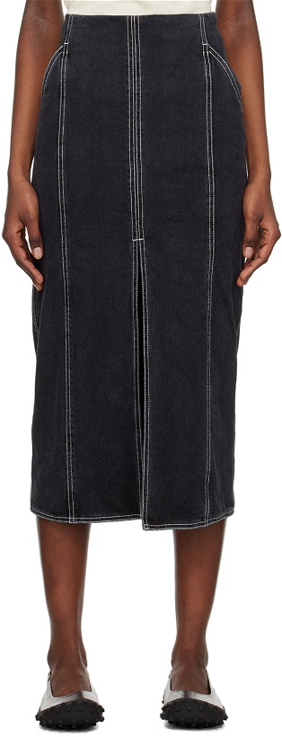 Photo: SUNNEI Gray Faded Denim Midi Skirt