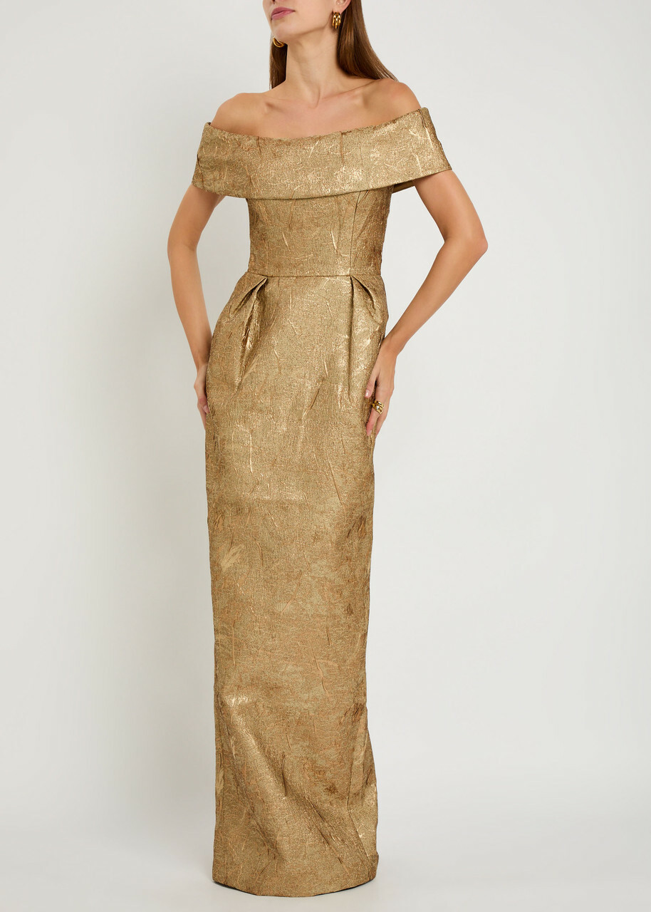 Rebecca Vallance Solana Brocade Woven Gown Gold