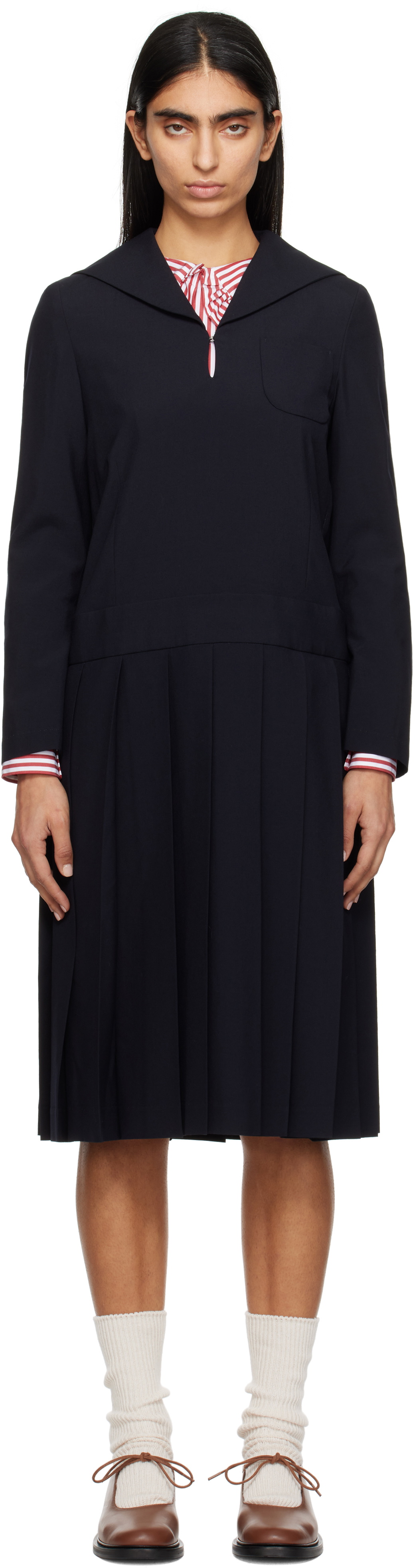 Comme des Garçons Girl Navy Tropical Wool Sailor Midi Dress