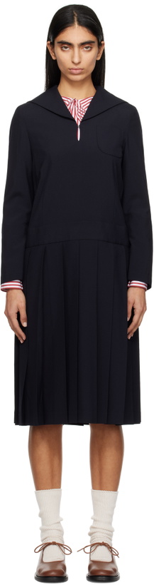 Photo: Comme des Garçons Girl Navy Tropical Wool Sailor Midi Dress