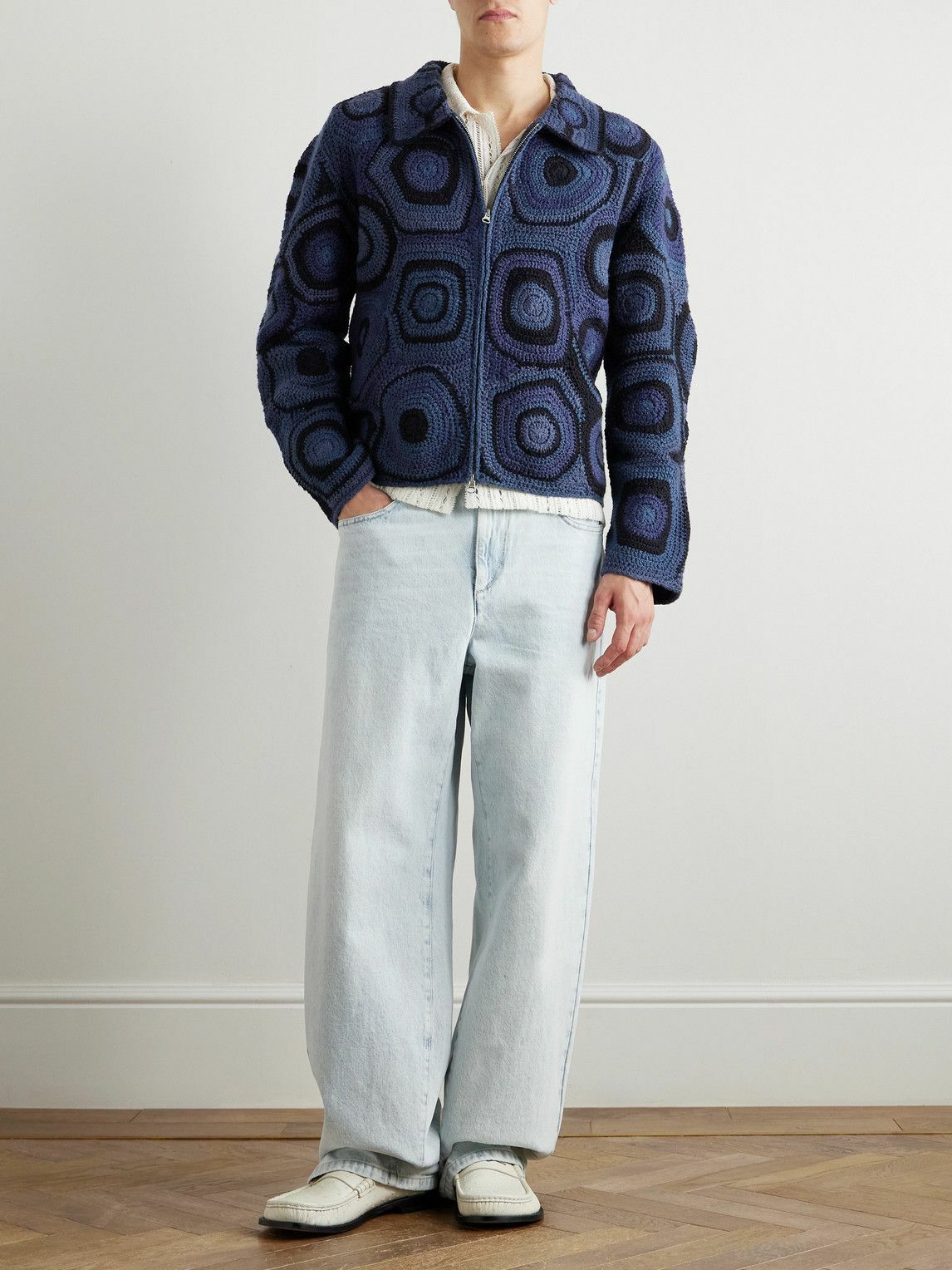 The Elder Statesman - Strata Crocheted Cotton Jacket - Blue