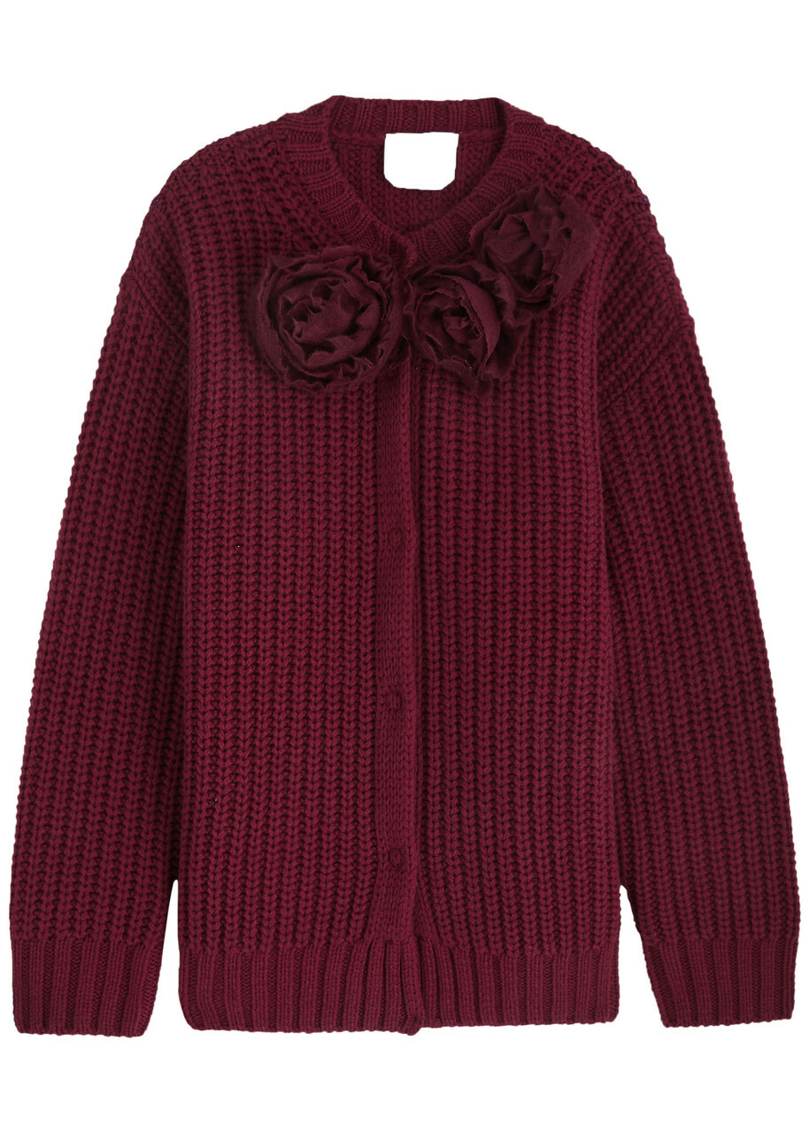 Blumarine Floral-appliquéd Wool-blend Jacket Burgundy Blumarine