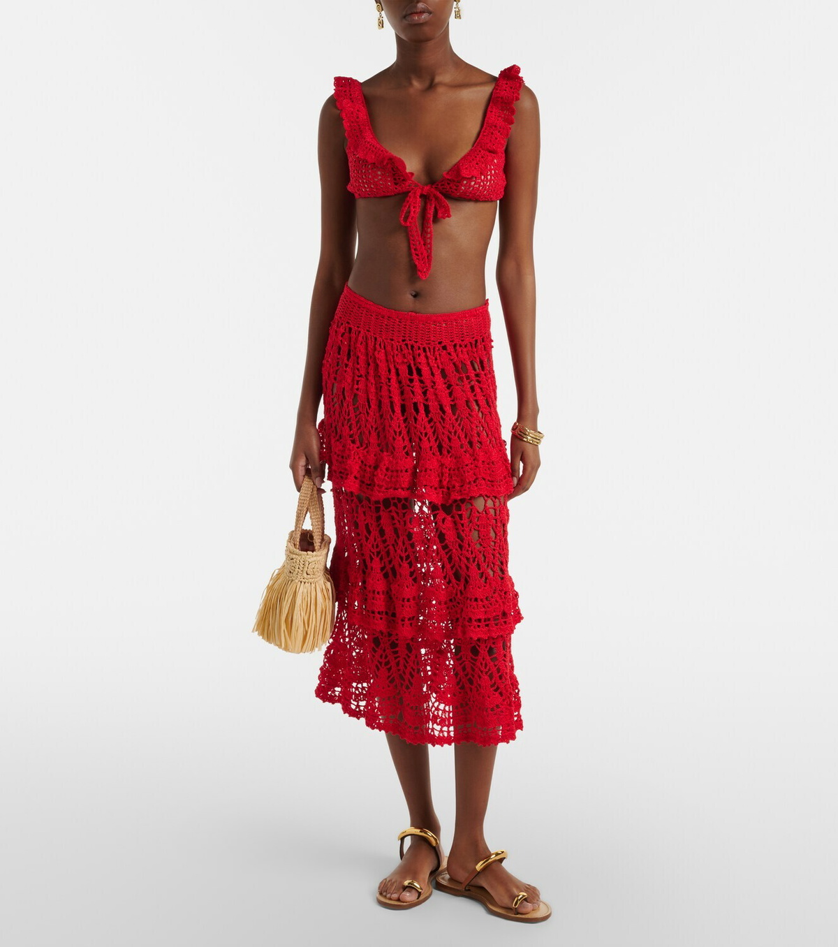 Anna Kosturova Elsie crochet ruffled cotton midi skirt