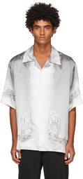 Casablanca Grey Silk Statue & Waves Short Sleeve Shirt