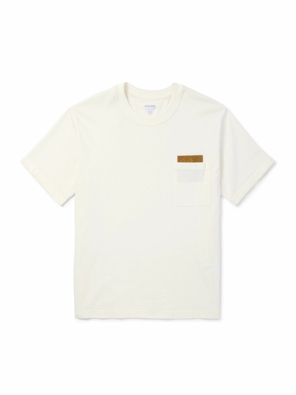 Tシャツ・カットソー BOTTEGA VENETA Men T-shirt Multicolor 811528V4WU0 4510 Bottega Veneta White cotton T-shirt with leather pocket