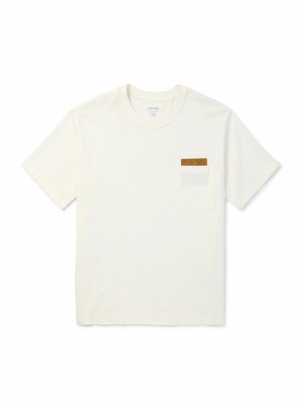 Photo: Bottega Veneta - Intrecciato Suede-Trimmed Cotton-Jersey T-Shirt - Neutrals