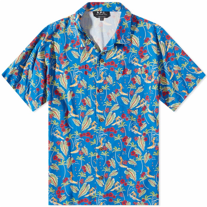 Photo: A.P.C. Men's Lloyd Tropical Vacation Shirt in Dark Blue