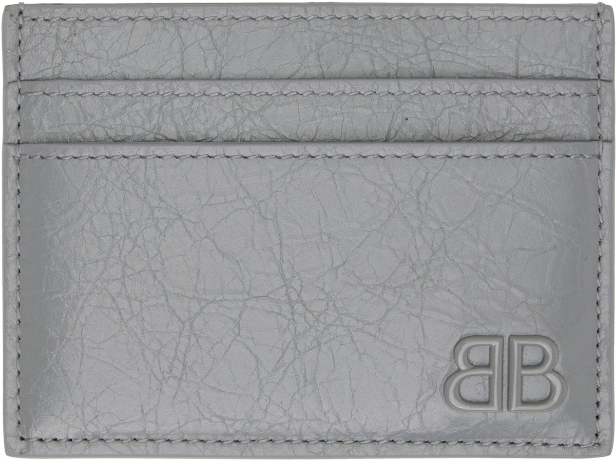 BALENCIAGA Monaco メタリックグレー Mサイズ Balenciaga Gray Monaco Card Holder Balenciaga