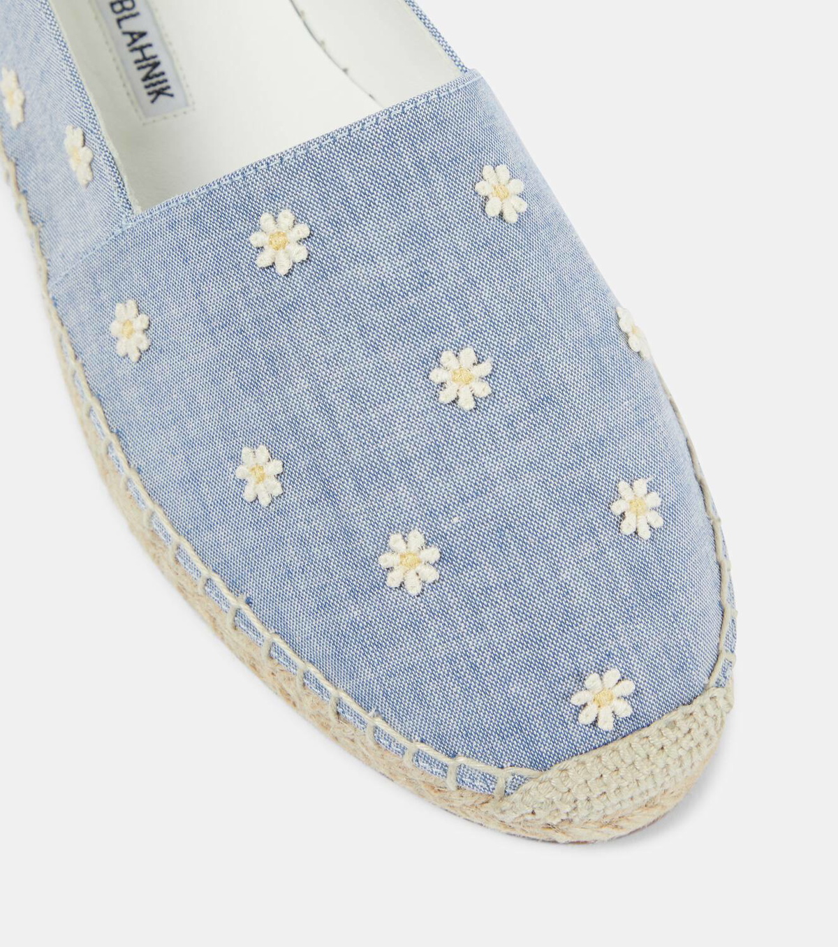 Manolo Blahnik Susille embroidered chambray espadrilles