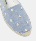 Manolo Blahnik Susille embroidered chambray espadrilles