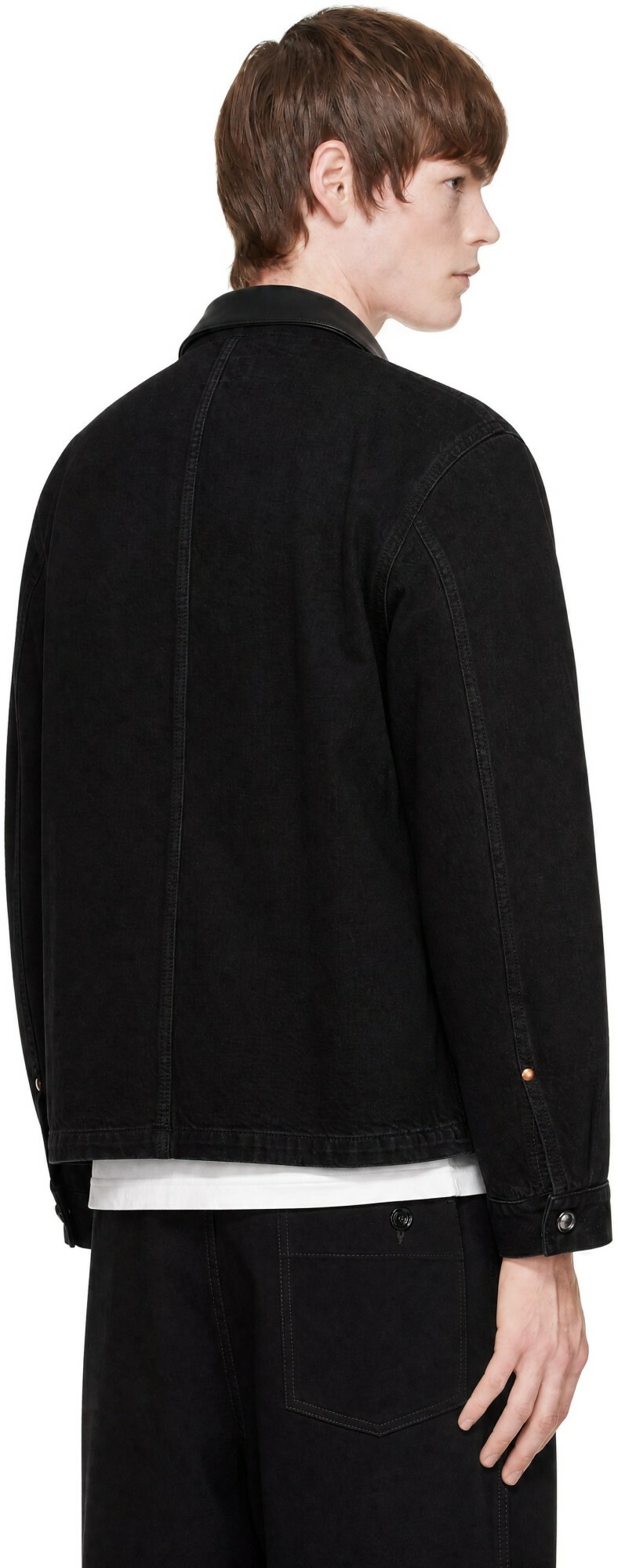 LEMAIRE Black Workwear Leather Collar Denim Jacket