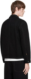 LEMAIRE Black Workwear Leather Collar Denim Jacket