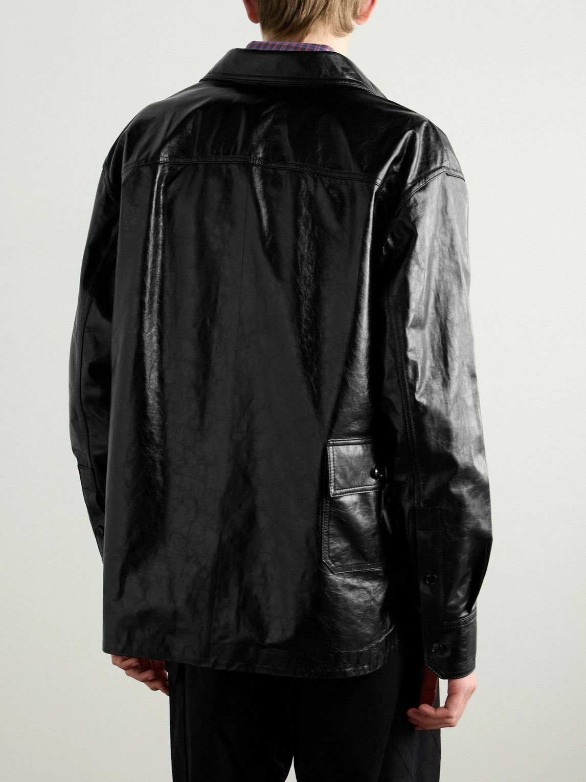 Marni - Logo-Embroidered Glossed-Leather Overshirt - Black
