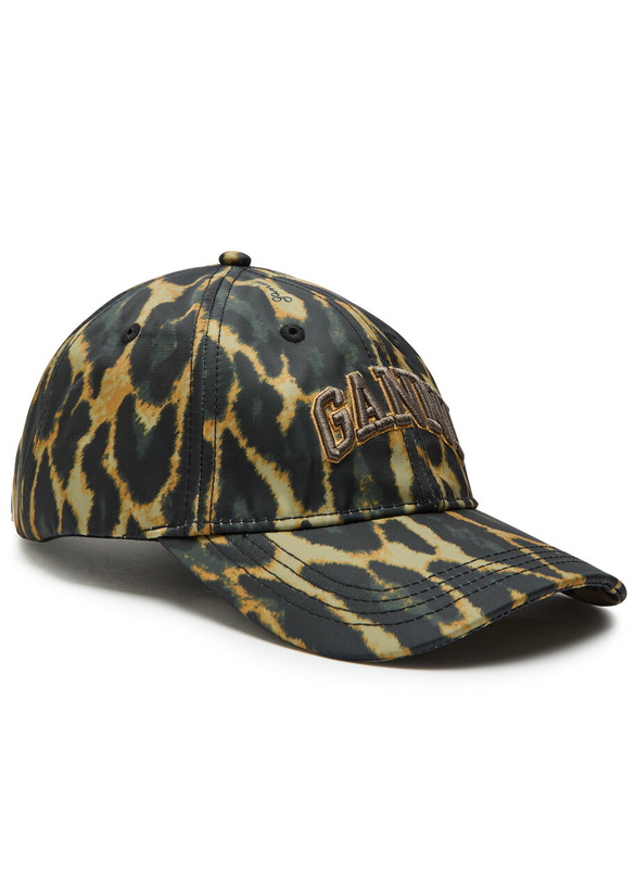 Photo: Ganni Logo-embroidered Leopard-print Nylon cap - Black - One Size