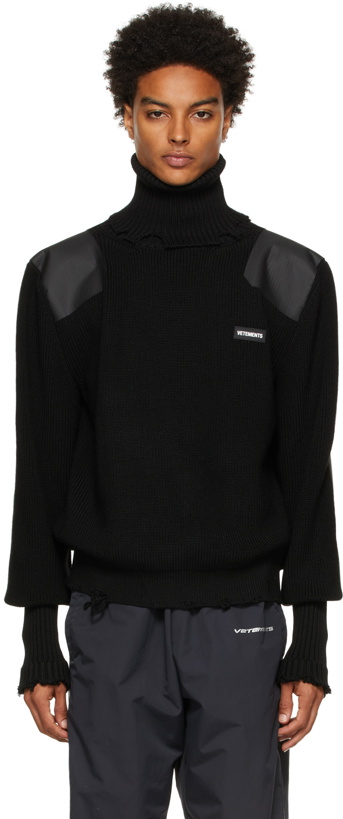 Photo: VETEMENTS Black Destroyed Logo Knitted Turtleneck