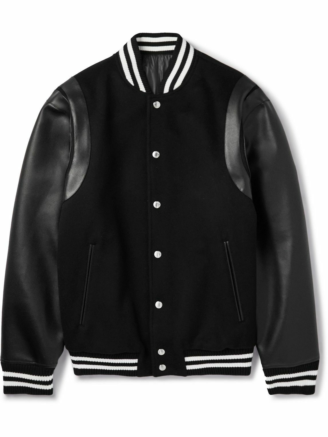 Balmain - Logo-Appliquéd Wool and Leather Varsity Jacket - Black Balmain