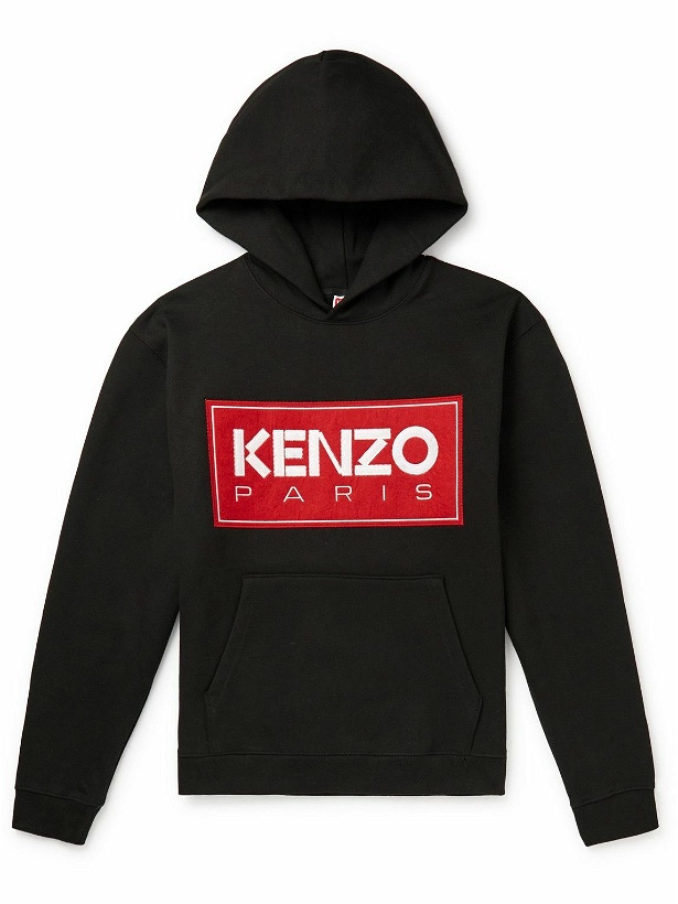 Photo: KENZO - Logo-Appliquéd Stretch-Cotton Jersey Hoodie - Black