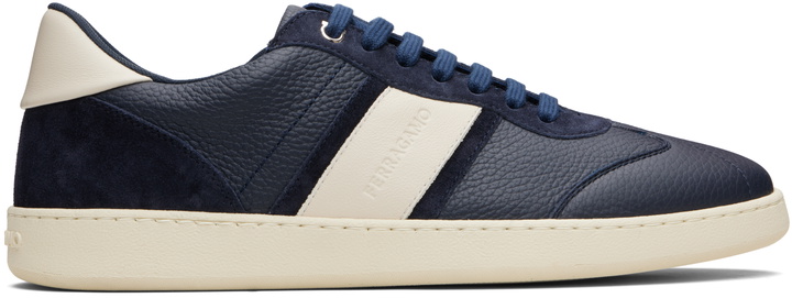 Photo: Ferragamo Navy Signature Low-Top Sneakers
