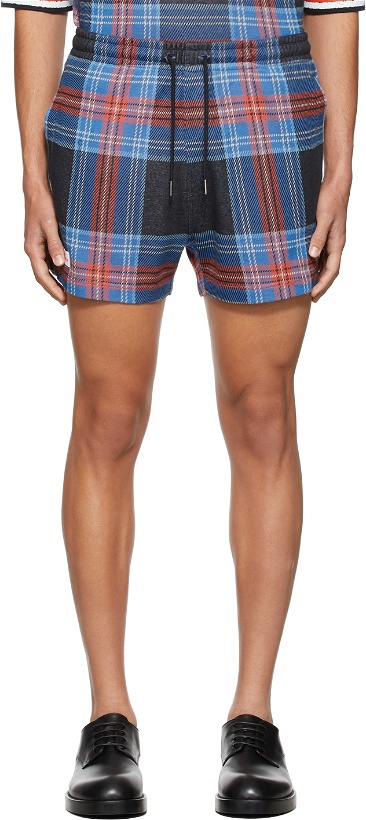 Photo: Charles Jeffrey Loverboy Blue & Black Fred Perry Edition Tartan Pique Shorts