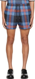 Charles Jeffrey Loverboy Blue & Black Fred Perry Edition Tartan Pique Shorts