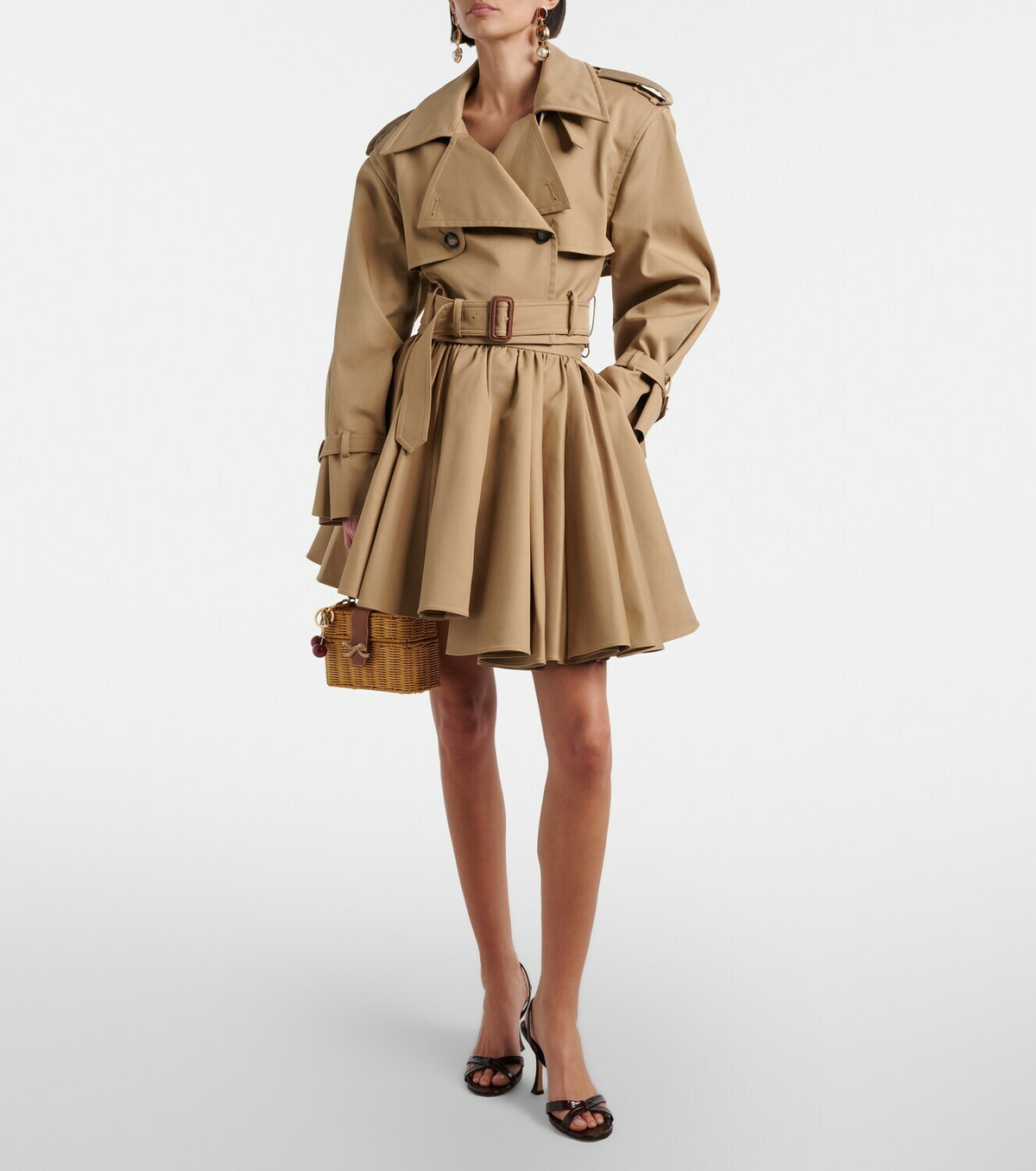 Self-Portrait Gathered cotton miniskirt