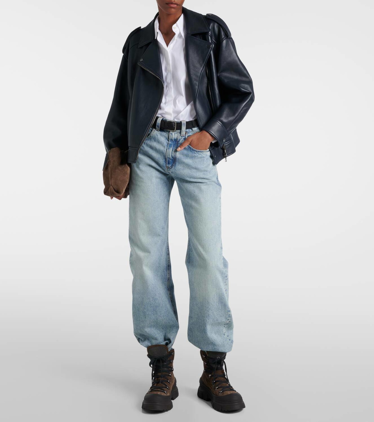 Brunello Cucinelli Oversized leather biker jacket
