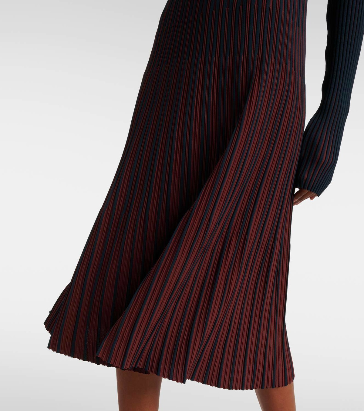 Tod's Striped ribbed-knit pleated midi dress