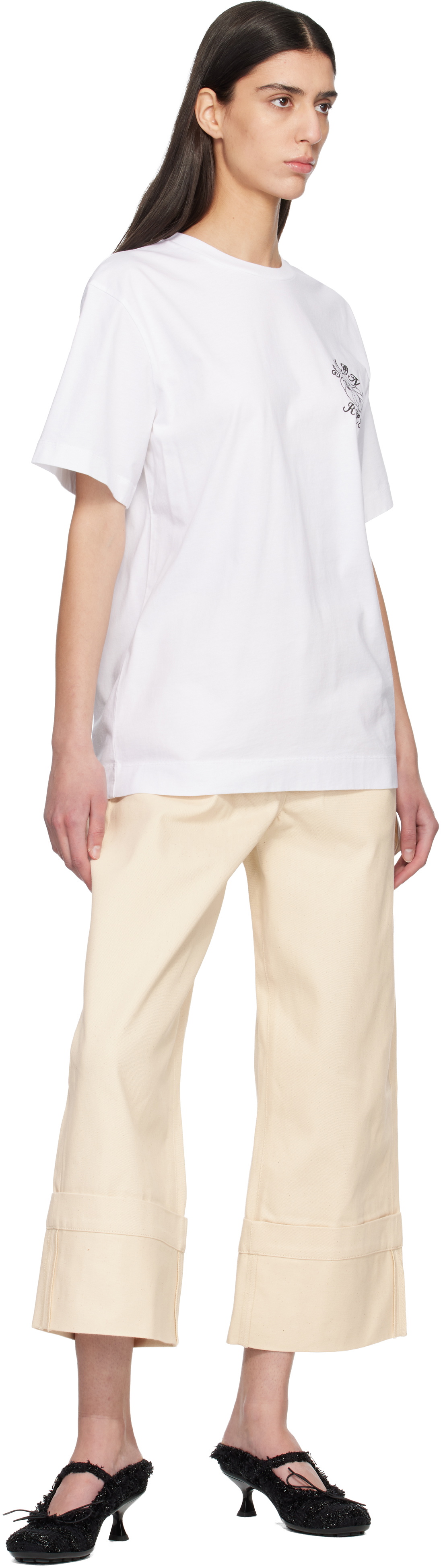 Simone Rocha Off-White Straight Leg Bow Loop Jeans