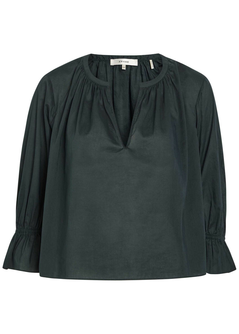 Frame The Poet Gathered Cotton Blouse Navy