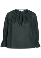 Frame The Poet Gathered Cotton Blouse Navy