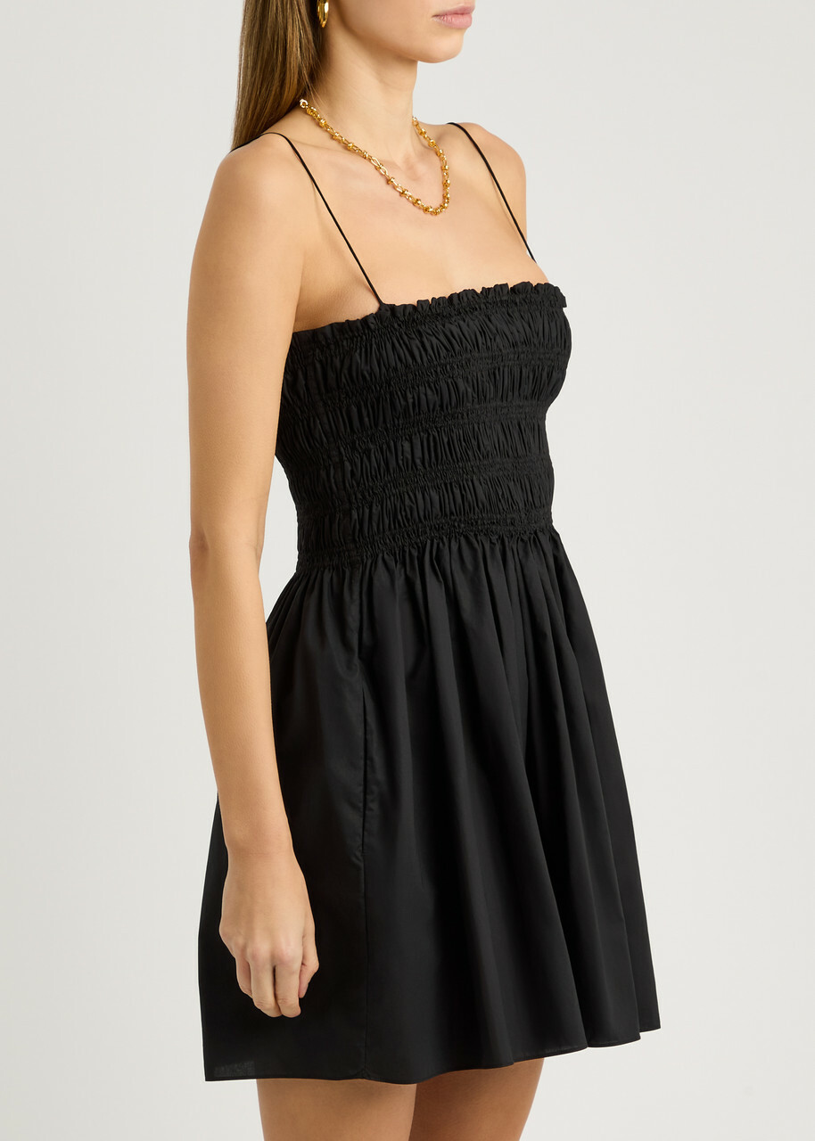 Matteau Smocked Cotton Mini Dress Black