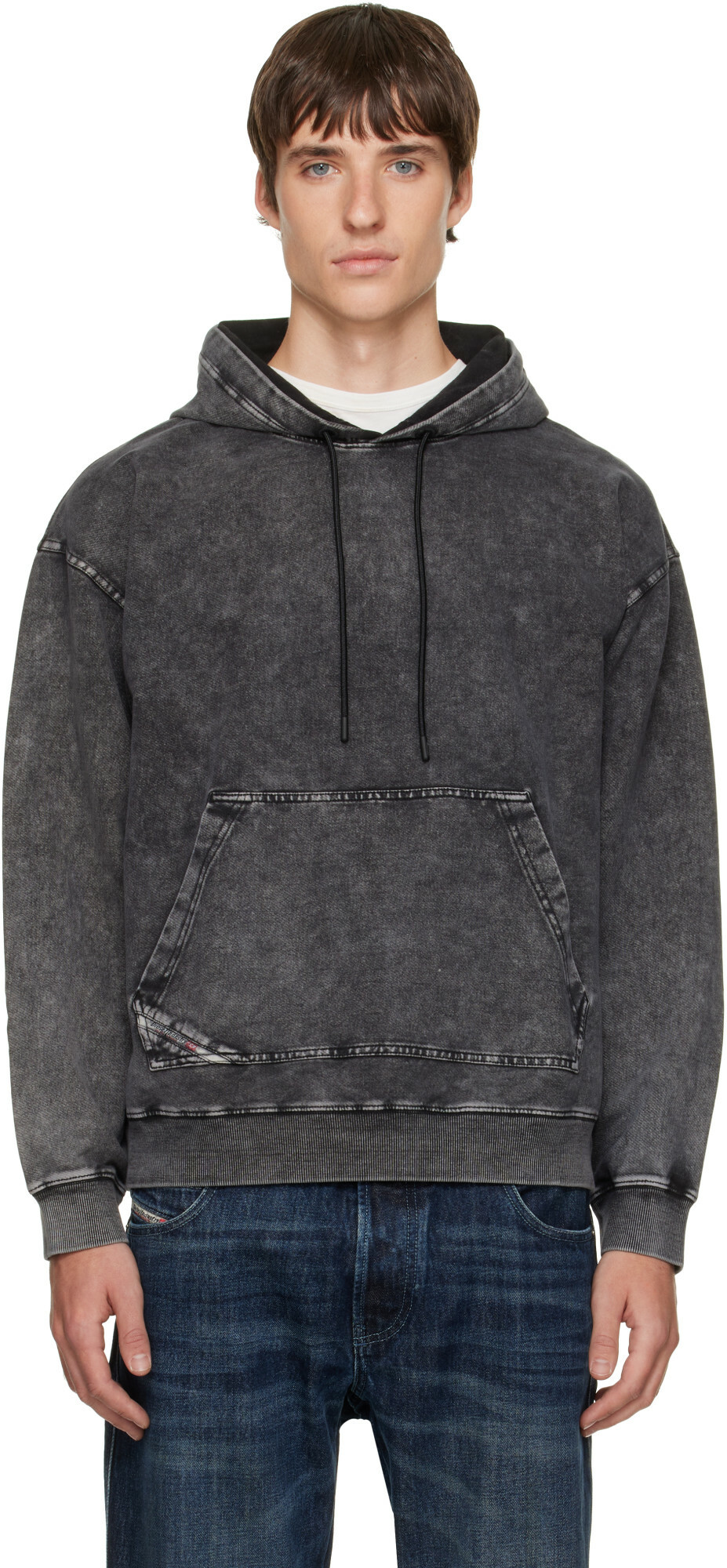 Diesel Gray Treated Denim-Effect Hoodie