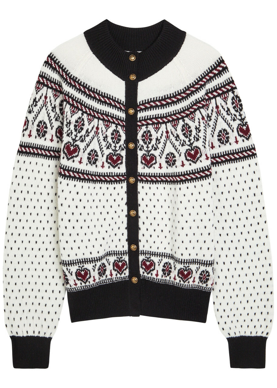 Khaite Marc Fair Isle Cashmere Cardigan Ivory