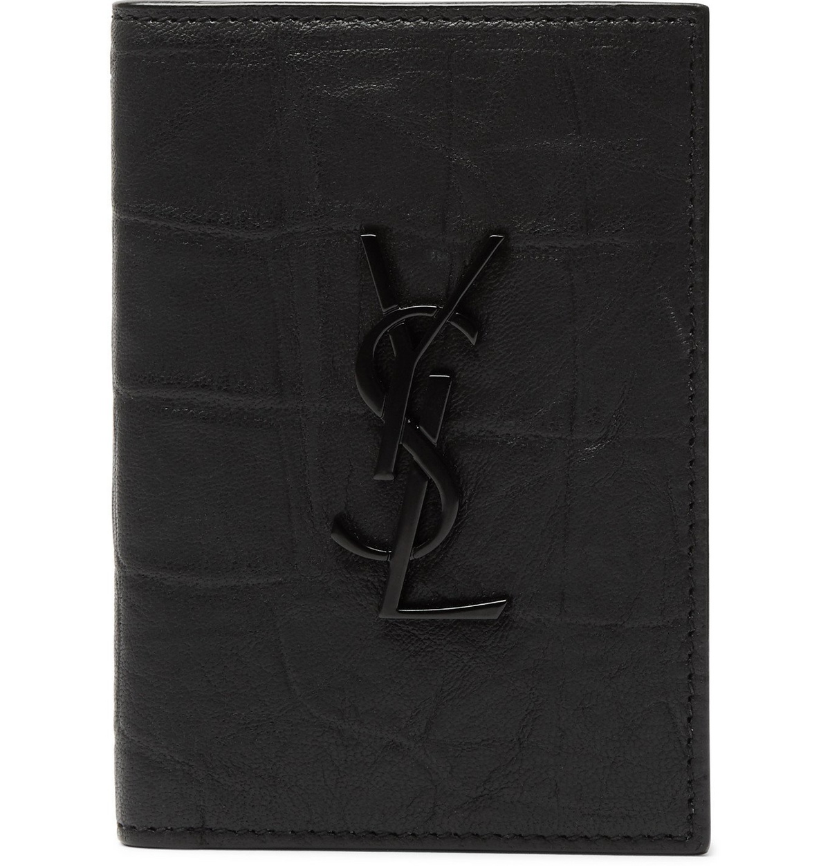 Logo Croc Effect Leather Wallet in Black - Saint Laurent