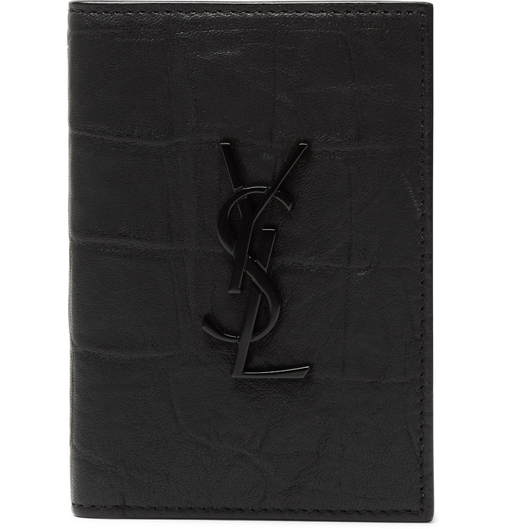 Photo: SAINT LAURENT - Logo-Appliquéd Croc-Effect Leather Billfold Wallet - Black