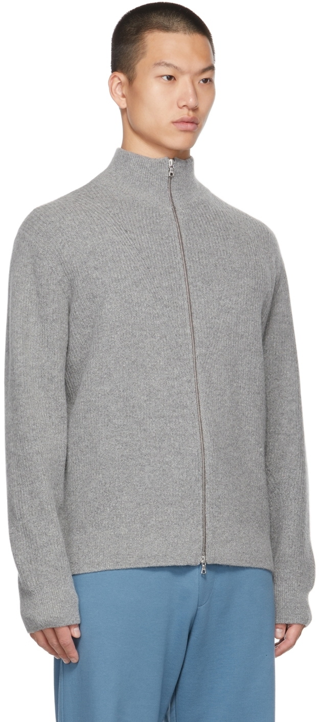 Dries Van Noten Grey Rib Knit Zip-Up Sweater Dries Van Noten