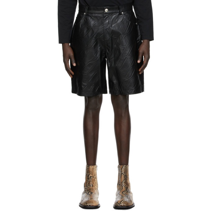 Photo: We11done Black Faux-Leather Embossed Shorts