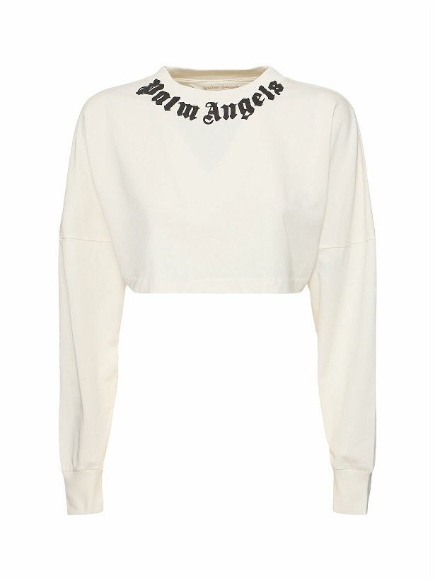 Photo: PALM ANGELS Neck Logo Cropped Cotton Top