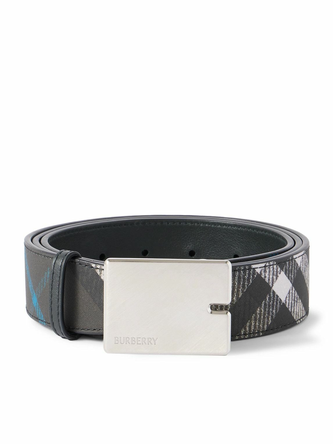Burberry - Checked Coated-Canvas and Faux Leather Belt