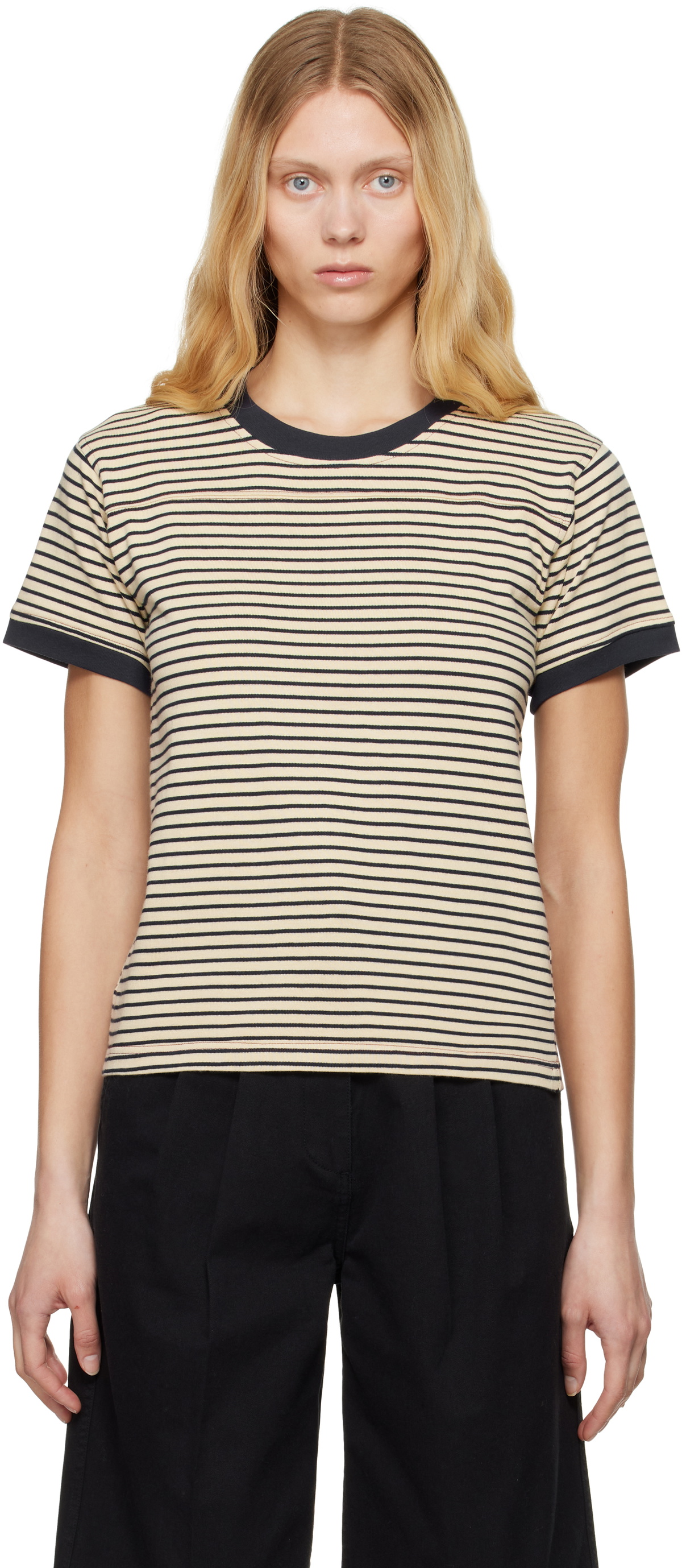 Carter Young Beige & Navy Striped Football T-shirt
