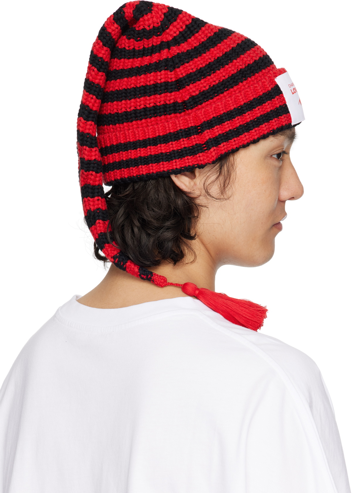 Charles Jeffrey Loverboy Red and Black Knit Hat Unisex Charles Jeffrey: Men main image 3