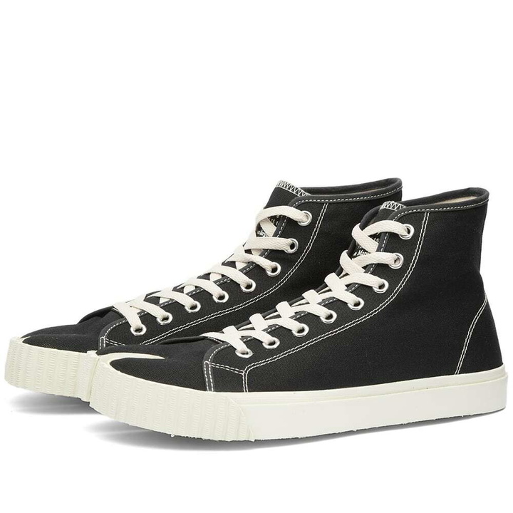 Photo: Maison Margiela Men's Canvas Tabi High Top Sneakers in Black/White