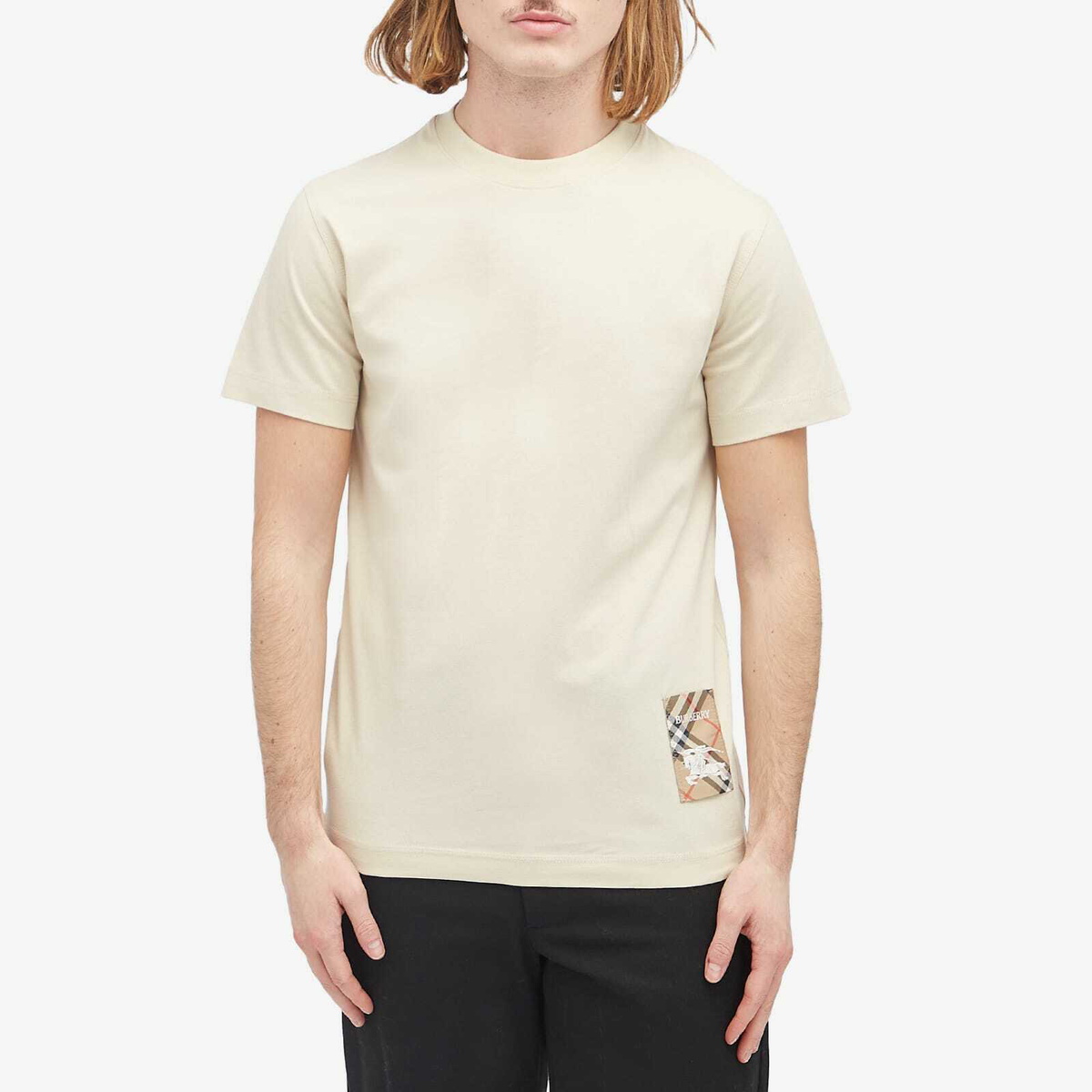 Burberry Men's Check Label T-Shirt in Nutmeg