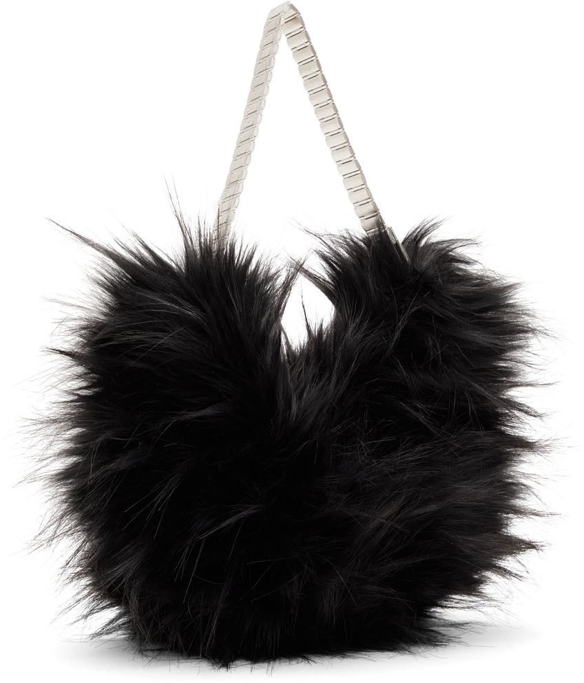 We11done Black Faux Fur Chain Puffy Bag We11done